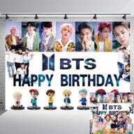 🎉 задник bts с днем рождения, постер группы bangtan boys: идеальные принадлежности для дня рождения bts для украшения стены комнаты подростка и празднования 16-летия - 7x5 футов. логотип