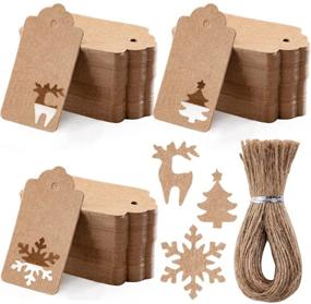 img 4 attached to 🎁 Primbeeks 150pcs Premium Christmas Tags with Natural Jute Twine - Festive Designs for Gift Favor: Christmas Tree, Snowflake, Reindeer