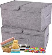 📦 set of 2 large linen fabric storage bins with lids, handles, foldable & stackable cube boxes - ideal closet organizers, bedroom & nursery storage, shelf basket for toys, books, photos - elegant gray design logo