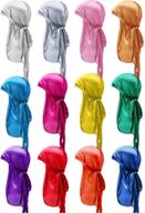 🎀 12-piece silky durag caps - soft long tail headscarf with elastic wide straps - headwraps for women and men - 12 different colors - ideal favors logo