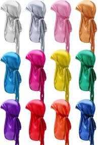 img 4 attached to 🎀 12-Piece Silky Durag Caps - Soft Long Tail Headscarf with Elastic Wide Straps - Headwraps for Women and Men - 12 Different Colors - Ideal Favors