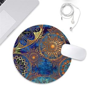 img 2 attached to 🌼 Gold Mandala Flower Round Non-Slip Rubber Mouse Pad by BYBART - Office Desk Decor Mousepad for Computers and Laptops - Enhance Your Office Accessories