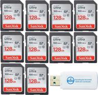 💽 bundle of 10 sandisk 128gb ultra uhs-i class 10 sd flash memory cards (sdsdunr-128g-gn6in) - retail pack, with bonus everything but stromboli combo card reader logo