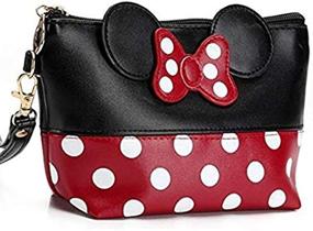 img 1 attached to 👜 Cute Portable Cartoon Leather Makeup Handbag - Black Toiletry Pouch for Women, Teen Girls, and Kids - Travel Cosmetic Bag