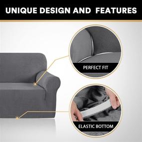 img 2 attached to 🛋️ Premium Elastic Stretch Sofa Slipcover - 1 Piece Sofa Cover for 2 Cushion Couch - Gray Loveseat Size - Soft, Durable Furniture Protector - Pet-Friendly Sofa Cover