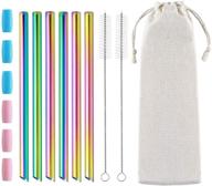 🥤 pack of 6 reusable boba straws – wide 0.5" stainless steel straws with angled tips for bubble tea, milkshakes, smoothies – includes cleaning brush & case (rainbow) logo