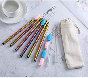 img 2 attached to 🥤 Pack of 6 Reusable Boba Straws – Wide 0.5" Stainless Steel Straws with Angled Tips for Bubble Tea, Milkshakes, Smoothies – Includes Cleaning Brush & Case (Rainbow)