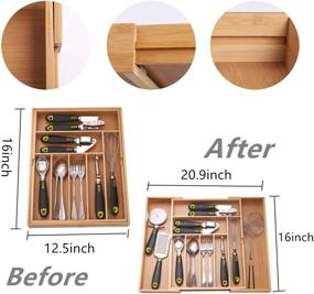 img 3 attached to YCOCO Large Bamboo Kitchen Drawer Organizer - Expandable Silverware Divider for Flatware, Fits Different Drawer Sizes and Kitchen Utensils