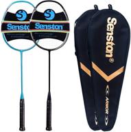 🏸 senston n80 - 2 pack high-grade graphite badminton racquet, professional carbon fiber racket set with black blue color, 2 carrying bags included логотип