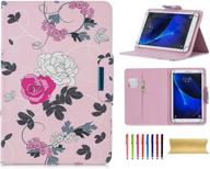 📱 techcircle 7 inch tablet case - slim pu leather stand folio flip wallet protective shell case - card slots - magnetic closure - pink rose - compatible with all 7" android tablet pc logo