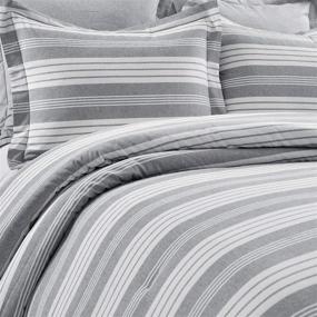 img 2 attached to 🛏️ Luxurious Lush Decor Gray and White Farmhouse Recycled Yarn-Dyed Cotton Stripe 5-Piece Comforter Set (King) - Elevate Your Bedding Style