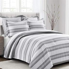 img 4 attached to 🛏️ Luxurious Lush Decor Gray and White Farmhouse Recycled Yarn-Dyed Cotton Stripe 5-Piece Comforter Set (King) - Elevate Your Bedding Style