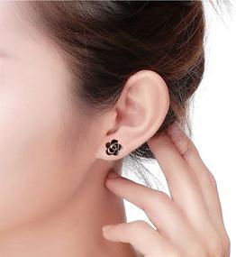 img 1 attached to Exquisite 18K Gold Plated Stud Earrings: Black Rose Flower Studs, Hypoallergenic for Women & Teen Girls