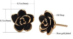 img 3 attached to Exquisite 18K Gold Plated Stud Earrings: Black Rose Flower Studs, Hypoallergenic for Women & Teen Girls