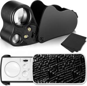 img 4 attached to ✨ Enhanced 2-Piece Jewelers Loupe Set: 30X, 60X, 90X Illuminated Eye Loupes for Jewelry, Diamond, Gem, Coin, Stamp, Rock - With UV Black Light and Bright LED Light - Black