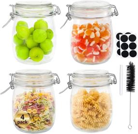 img 4 attached to 🦑 Glass Octopus 25oz Glass Jars with Airtight Lids | Wide Mouth Mason Jars for Snacks, Jams, Candy, Cookies | Leak Proof Rubber Gasket | Kitchen Food Storage Containers | 4 Pack (750ML)