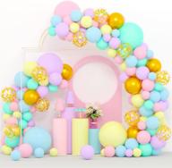 colorful balloon garland kit: pastel pink, yellow, purple, light aqua blue; metallic gold & confetti balloons - perfect for baby shower, unicorn, mermaid, ice cream, donut birthday party decorations логотип