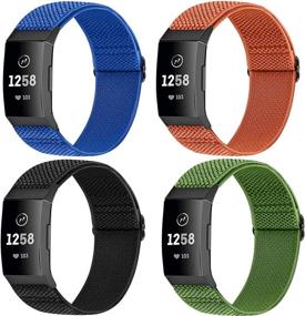 img 4 attached to 🌈 Adjustable Braided Nylon Watch Band Compatible with Fitbit Charge 4/3/SE - Vodtian Elastic Solo Loop Sport Wristband for Women Men