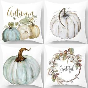 img 4 attached to 🎃 PSDWETS Autumn Decorations Pumpkin Pillow Covers Set of 4 - Fall Decor Grateful Thanksgiving Throw Pillow Covers - Cushion Cover 18 X 18