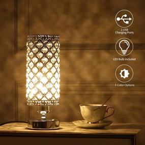 img 3 attached to Modern USB Crystal Bedside Table Lamp - Yarra Decor | 3 Color Options | Stylish Nightstand Lamp with Silver Crystal Shade | Decorative Lamps for Bedroom, Living Room, and Kids Room (LED Bulb Included)