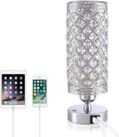 modern usb crystal bedside table lamp - yarra decor | 3 color options | stylish nightstand lamp with silver crystal shade | decorative lamps for bedroom, living room, and kids room (led bulb included) логотип