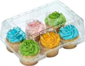 img 4 attached to 🧁 4" Clear Plastic Disposable Cupcake Boxes Carrier Containers for High Toppings - Holds 6 Cupcakes Each - 12/Pack