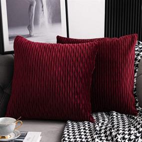 img 4 attached to DEZENE Burgundy Red Throw Pillow Covers - 2 Pack, 18 🛋️ Inch - Original Striped Velvet Square Decorative Pillow Cases for Farmhouse Couch