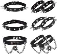 newitin 6 pieces pu leather bracelet: stylish adjustable goth cuff bracelets with gothic rivet buckle for men and women logo