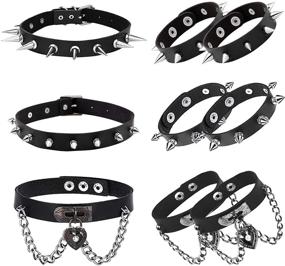 img 4 attached to NEWITIN 6 Pieces PU Leather Bracelet: Stylish Adjustable Goth Cuff Bracelets with Gothic Rivet Buckle for Men and Women