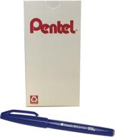 🖋️ pentel arts sign pen touch, fude brush tip, голубое чернило, коробка из 12 - тонкие перья для каллиграфии для точного и яркого письма. логотип