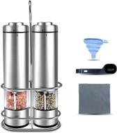 enhanced electric salt and pepper grinder set with adjustable grinder, led light, and refillable design – stylish stainless steel stand and an ideal gift idea logo