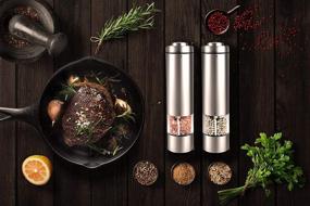 img 3 attached to Enhanced Electric Salt and Pepper Grinder Set with Adjustable Grinder, LED Light, and Refillable Design – Stylish Stainless Steel Stand and an Ideal Gift Idea