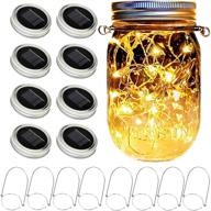 solar mason jar lid lights - 8 pack 30 led string fairy lights | solar lanterns for tables with 8 hangers (jars not included) | enhance outdoor lawn decor for patio garden, yard, and lawn логотип
