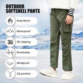 img 1 attached to 👖 Waterproof Windproof Warm Cargo Insulated Pants for Kids Boy's Youth: Fleece Lined Hiking Pants, Ideal for Outdoor Soft Shell, Snow Skiing & Winter Activities