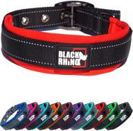 🐾 black rhino - ultra soft neoprene padded comfort collar for all dog breeds - heavy duty, adjustable, reflective, weatherproof - large size, red/black логотип