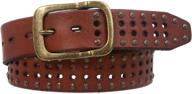 🐄 vintage cowhide studded leather belt with metal circle - 1 1/2 inch (38 mm) snap-on logo