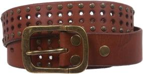 img 2 attached to 🐄 Vintage Cowhide Studded Leather Belt with Metal Circle - 1 1/2 inch (38 mm) Snap-On