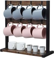 oropy vintage wooden coffee mug holder stand, 2-tier countertop mug tree holder rack for coffee mugs and cups - dark brown, 16 hooks логотип