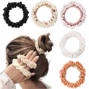 img 4 attached to 5 Colors Pearl Elastic Hair Ties Ring Rope Scrunchies Hair Bands Ponytail Holder for Women or Girls Hair Accessories