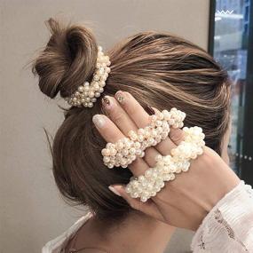 img 1 attached to 5 Colors Pearl Elastic Hair Ties Ring Rope Scrunchies Hair Bands Ponytail Holder for Women or Girls Hair Accessories