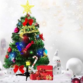 img 3 attached to 🎄 JUNRUO 21 Inch Tabletop Christmas Tree: Mini Artificial Tree with Lights for Xmas Decorations, Gifts & DIY Crafts