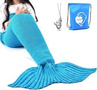 🧜 cozy laghcat mermaid tail blanket: soft all seasons crochet sleeping blanket, classic pattern for adults (71"x35.5", blue) logo