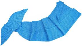 img 1 attached to 🧜 Cozy LAGHCAT Mermaid Tail Blanket: Soft All Seasons Crochet Sleeping Blanket, Classic Pattern for Adults (71"x35.5", Blue)