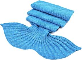 img 2 attached to 🧜 Cozy LAGHCAT Mermaid Tail Blanket: Soft All Seasons Crochet Sleeping Blanket, Classic Pattern for Adults (71"x35.5", Blue)