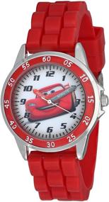 img 3 attached to 🕒 Official Lightning McQueen Analog Watch for Kids - Silver-Tone Casing, Red Bezel, Red Strap; Time-Teacher Watch, Safe for Children - Model: CZ1009