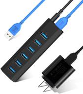 🔌 aiibe super high speed usb 3.0 hub splitter with 6 ports, 10w power adapter, usb 3.0 cable - black smart fast charger for laptop, mac, pc, mobile hdd, multiple devices logo