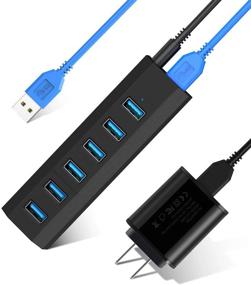 img 4 attached to 🔌 AIIBE Super High Speed USB 3.0 Hub Splitter with 6 Ports, 10W Power Adapter, USB 3.0 Cable - Black Smart Fast Charger for Laptop, Mac, PC, Mobile HDD, Multiple Devices