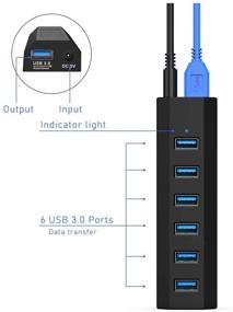 img 2 attached to 🔌 AIIBE Super High Speed USB 3.0 Hub Splitter with 6 Ports, 10W Power Adapter, USB 3.0 Cable - Black Smart Fast Charger for Laptop, Mac, PC, Mobile HDD, Multiple Devices