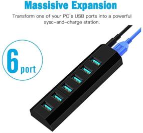 img 3 attached to 🔌 AIIBE Super High Speed USB 3.0 Hub Splitter with 6 Ports, 10W Power Adapter, USB 3.0 Cable - Black Smart Fast Charger for Laptop, Mac, PC, Mobile HDD, Multiple Devices