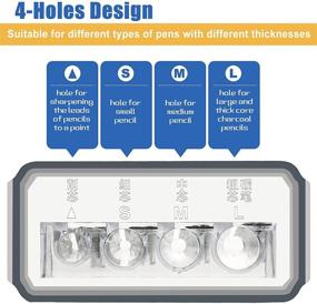 img 2 attached to Ручная точилка для карандашей разделочных ножей с длинной грифельной частью - 2 штуки, 4 отверстия, с пластиковой крышкой - идеально подходит для скетчей, угля и цветных карандашей - прозрачная.